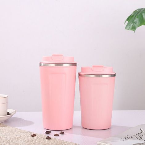 Stilvoller und tragbarer Becher aus Edelstahl 304, isoliert für heiße und kalte Getränke, konkav-konvexe Form, nordisches Rosa, 380 ml (1/5)
