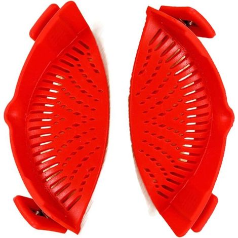 Aiperq Passoire à Clip en Silicone Filtre à pâtes à clipser Entonnoir pour Casserole Gadgets de Cuisine,égouttoir pour Spaghetti,pour Pâtes,Légumes,Nouilles,Casseroles 2 Pièces (Rouge) -