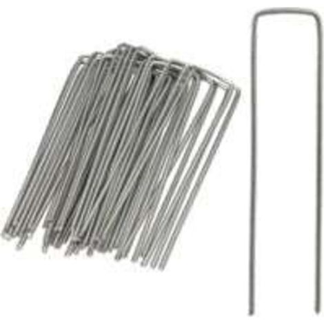 Lot de 50 piquets d'ancrage au sol en acier galvanisé - Pour toile anti-mauvaises herbes, non-tissé de jardin, clôture, jardin (50 x 15 mm - Ø 3 mm)