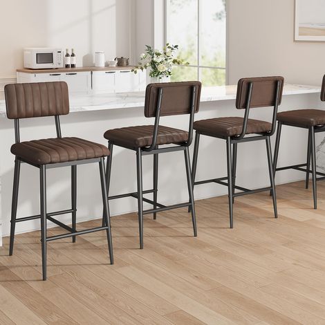 Lot de 4 Tabourets de Bar Style Industriel - Hauteur d'Assise 65 cm pour Ilot de Cuisine - Dossier et Repose-Pieds - Charge 181 kg (1/5)