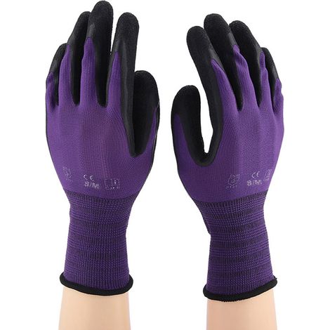 Une paire de gants de jardinage pour hommes et femmes, enduits de plastique, résistants à l'usure et recouverts de latex, à texture froissée. (1/5)