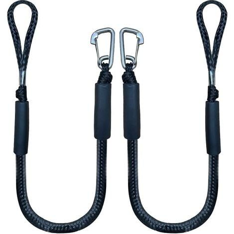1.2m Elastic Mooring Line with Black Mooring Hook for Boats, 2 Pack, Black (1/2)