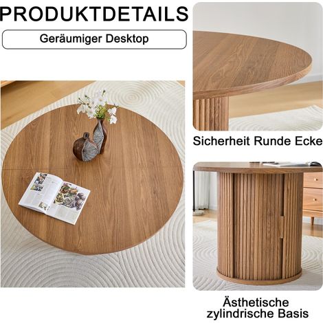 120 cm runder Esstisch für 4-6 Personen, runder Esstisch mit Holzschiene, mit zwei Lagerhallen, moderner Esstisch im Landstil für Küche, Wohnzimmer (1/5)