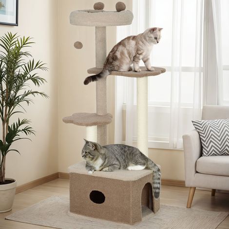 Arbre Gratter Chats Hauteur 133 Tour Plateformes Nid Boule Suspendue Poteau Jute Café Animaux Compagnie (1/4)