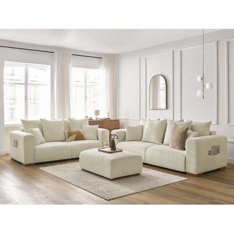 Bobochic – Ensemble canapé droit fixe 3+2 places velours côtelé avec pouf – Style moderne – Fonction antitache – Longueur 446cm – Largeur 100cm (1/5)