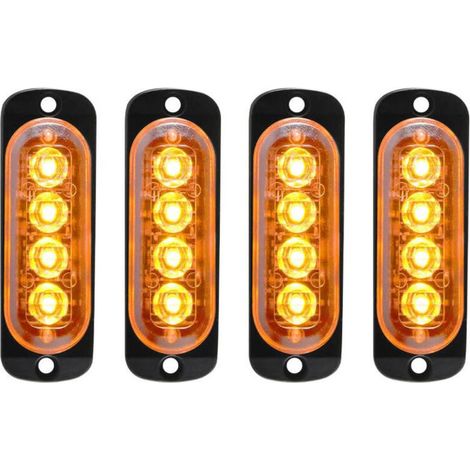 4pcs 12-24V IPX-4 Ultra Mince Voyant Barre D'alarme Stroboscopique d'urgence Lampe- 4 LEDS Bande lumineuse pour Van Camion Tractopelle Chariot à Fourche Tracteur-OUYLAF-DOU