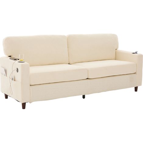 ELVMI 2-Sitzer Sofa mit USB-C-Anschluss, LED, Getränkehaltern und Seitentaschen, in Chenille Beige (1/5)