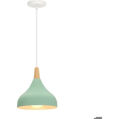 Moderne Suspension Luminaire Vert,20cm Lustre Vintage en Métal Bois Designe Goutte Chapeau Plafonnier pour Salon Chambre (1/5)