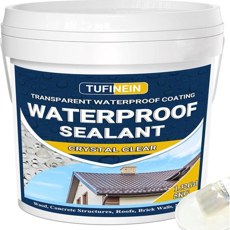 Liquide Étanchéité Transparent 5KG, Agent de Revetement Impermeable Transparent Intérieure et Extérieure Membrane d'Étanchéité Waterstop Imperméable Transparente (1/5)