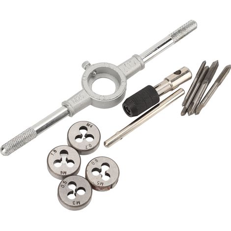 Jeu de 10 tarauds et filières métriques M3, M4, M5 et M6 pour acier à roulements. Outil de réparation de filetage métrique. (1/5)