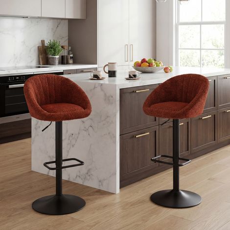 Wahson Lot de 2 Tabourets de Bar en Chenille, Chaise de Bar Moderne avec Pieds Réglable Chaise Haute Cuisine avec Repose-Pieds, Brun-Rouge