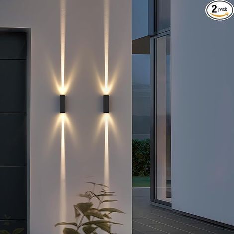 Applique extérieure pack de 2, LED up & Down Light, ip65 aluminium imperméable à l'eau applique extérieure, projecteur de lumière de porche moderne, 3000k 6W applique extérieure noire (1/5)