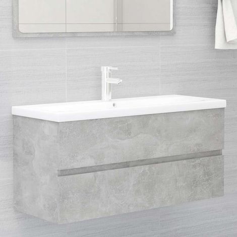 Meuble sous lavabo 1 tiroir gris béton en bois d’ingénierie 100 x 38,5 x 45 cm - PANGIVO (1/5)