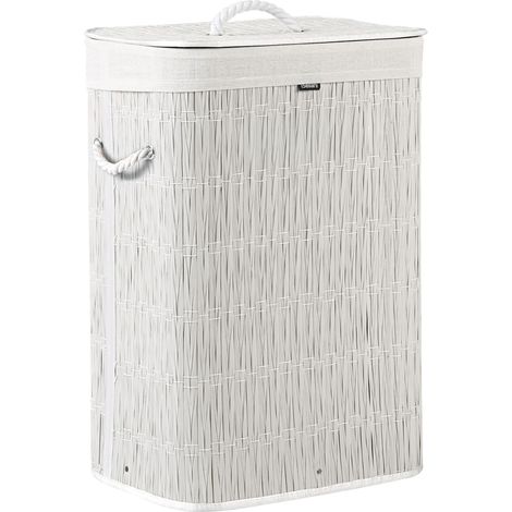 Cesto portabiancheria pieghevole in tessuto con coperchio e sacchetto interno rimovibile realizzato a mano per il bagno 72 l bianco Trancura