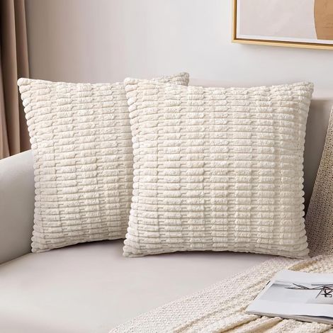 2PCS Housses de Coussin 45x45, Velours côtelé rayé Boho Housse de Coussin Chambre Salon Maison, Housse Coussin Canapé Lit Jardin Déco Aesthetic Scandinave pour Canapé en Velours Côtelé (1/5)