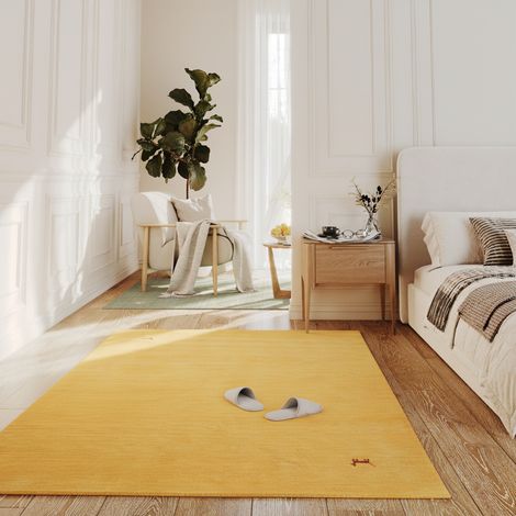 Tapis Gabbeh indien Tapis Asteria - Tapis en laine - 140x70cm, Rectangular - 100% Laine vierge - Tissé main - Or