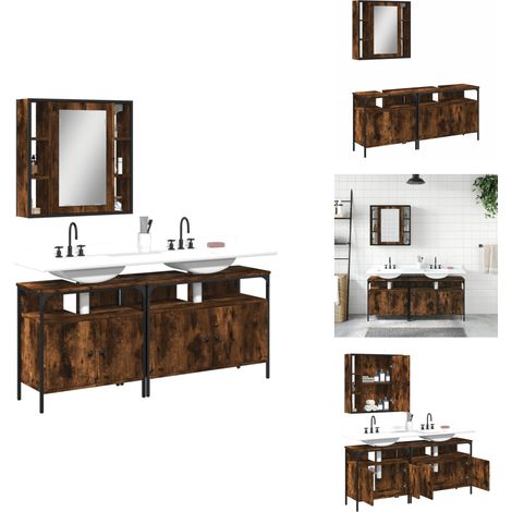3-tlg. Badmöbel-Set Räuchereiche Holzwerkstoff - Badezimmermöbel - Badschrank - Spiegel - Unterschränke - Rauchfarbe (1/5)