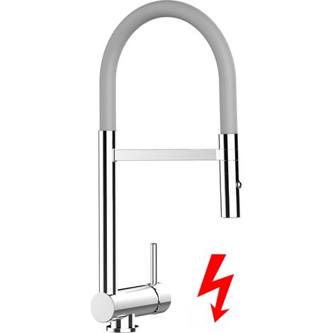NIEDERDRUCK Unterfenster Wasserhahn Vorfenster Umklappbar 6 CM Verchromt Küchenarmatur mit 360° schwenkbarem Grau Auslauf und abnehmbare 2 strahl Handbrause (1/5)