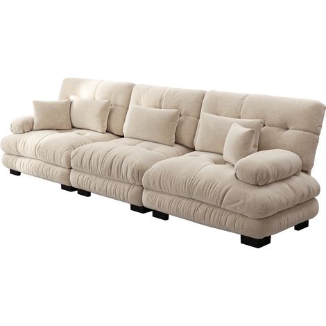 Sofá Modular de Esquina en Chenilla con Asiento Profundo, Reposabrazos Redondos Acolchados, Marrón Claro (1/5)