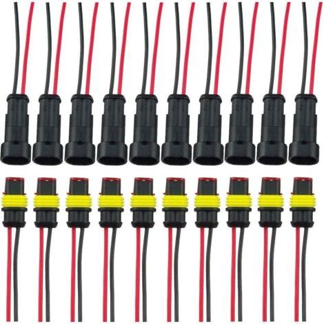 Fiche Etanche, Électrique Prise Mâle et Fem, AWG Connecteur Etanche Electrique (2 Broches avec Fil × 10 Kits) (1/4)