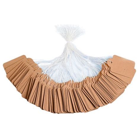 300 pcs Kraft Paper Tags (Brown, 15x25mm), Writable Presentation Tags, Blank Price Tags with Lanyard, Suitable for Packaging Clothing and Gifts for Wedding (1/4)