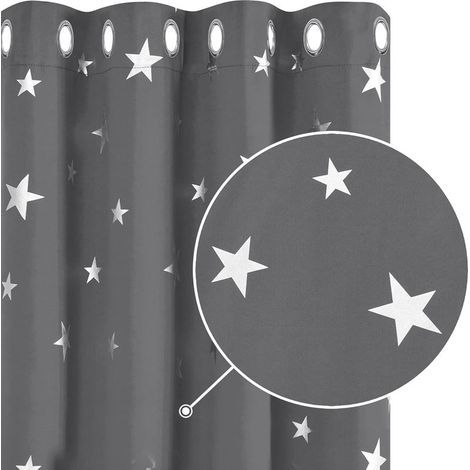 Rideaux occultants thermiques anti-froid – Lot de 2, motif étoiles argentées, œillets métalliques, 132 x 245 cm, gris clair (1/3)