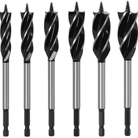 Mandrin de perceuse 6pcs forets à tarière, ensemble de forets à bois à quatre fentes en acier à haute teneur en carbone pour outils de forage d'ouverture de trou de travail du bois bricolage (1/5)