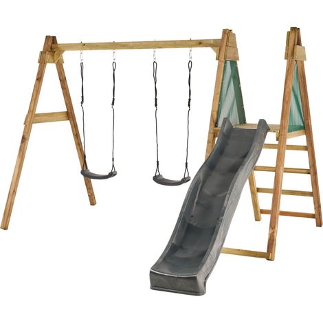 KANGUI Portique balançoire et toboggan en bois WINDI - Gris