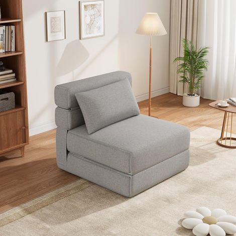 Canapé Lit 1 Place Gris Clair, Fauteuil Convertible en Mousse (1/5)