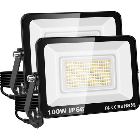 Projecteur LED 100W, étanche IP66, éclairage de sécurité 10000 lm, applique murale extérieure blanc chaud 3000K pour jardin, cour, garage, terrasse, entrepôt, avec prise UE (2 pièce) (1/5)