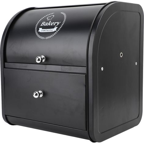 Boîte à pain Double couche, bac de rangement en métal, conteneur multifonctionnel de grande capacité pour tiroir de comptoir de cuisine noir (1/5)
