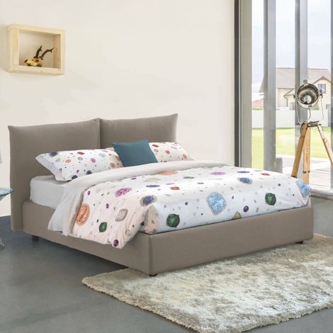 Dmora - Letto matrimoniale Dbrunor, Letto contenitore con rivestimento in tessuto, 100% Made in Italy, Apertura frontale, con materasso Cm 160x200 incluso, Tortora (1/5)