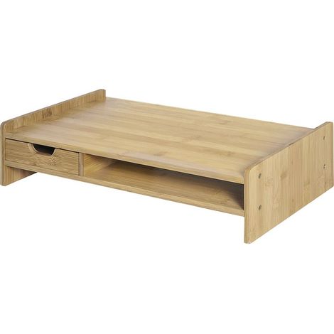 Support d\'écran, Ordinateur portable Socle TV Ordinateur de bureau Organisateur avec tiroir Bambou (1/5)