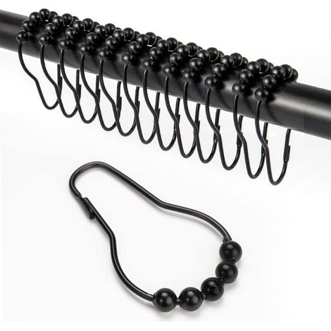 EASYCOMFORT 12 Pièces Crochet Rideau Douche, Anneau Rideau Douche avec Système Coulissant, Anneaux pour Tringle à Rideaux Antirouille, Anneaux Rideaux Douche pour Rideau de Porte, Rideau de fenêtre (1/5)