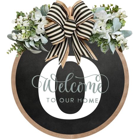 Panneau De Bienvenue En Bois - Ronde 30 Cm - Lettres A À Z - Décor De Porte D'Entrée Et Murale Pour Maison - 1 Pièce (1/5)
