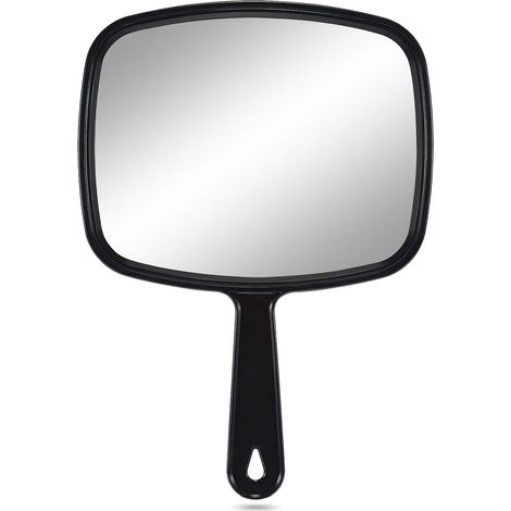 Large Hand Mirror, Salon Barber Hairdressing Handheld Mirror with Handle (Square Black 10.3"x7.4") (1/5)