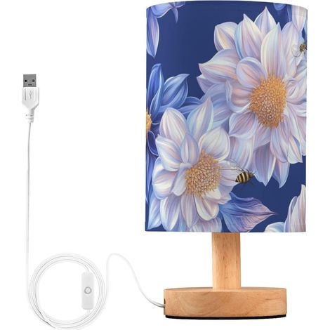 Lampe de table vintage marguerites bleues et blanches pour bureau (1/5)