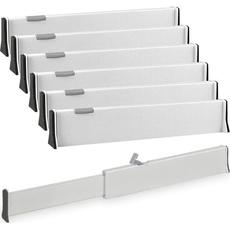 Lot de 6 Separateur de Tiroirs Cuisine Extensible 37.8-54 CM H-6CM Plastique Separateur Tiroirs Vetement Cuisine Ajustable, Organisateur de Tiroir Cuisine Pour Couvert, Commode, Bureau (1/5)