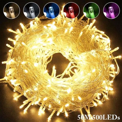 1 Guirlande lumineuse,50M 500LED,8 modes,Câble transparent,IP44,Noël mariage jardin
