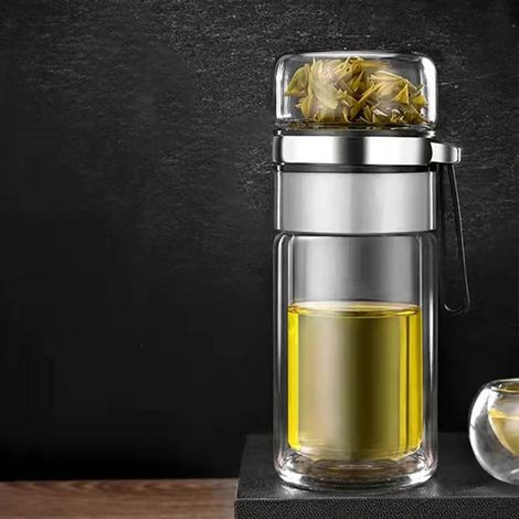 Bouteille de thé en verre transparent, bouteille portable pour thé et eau, bouteille séparant thé et eau, couleur acier (1/5)