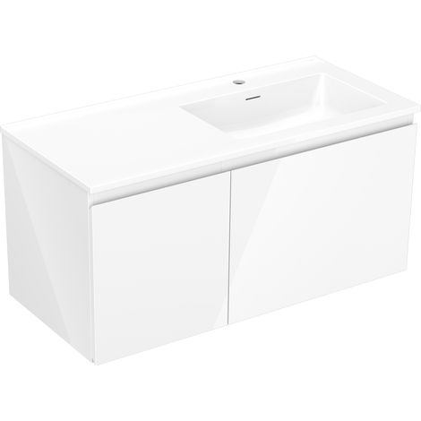 Mexen Orio meuble de salle de bains 100 cm avec lavabo Otis droit, 1S, 1D, blanc brillant - 91A13-10047-3-BBFF00-W18P00 (1/5)