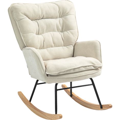 Fauteuil à bascule en tissu chenille beige avec accoudoirs, charge max 120 kg, pour salon et chambre (1/5)
