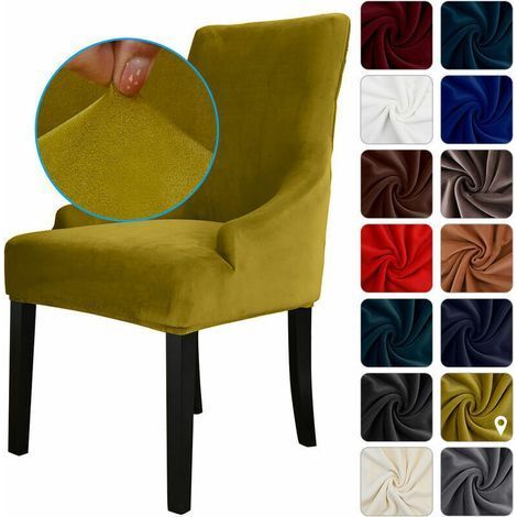 Housse de Chaise en Velours Douce et Élégante pour Salle à Manger – Lavable, Amovible et Réglable – Couleur Vert Foncé (1/5)