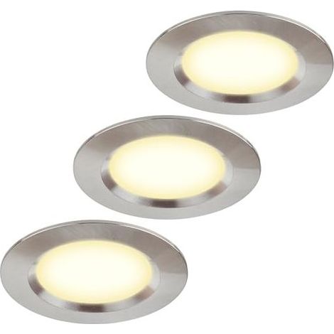 Ensemble de 3 spots encastrés LED ultra-plats 12 V 3 W, découpe 55 mm avec câble de 1,7 m, indice de protection IP44, pour armoires à miroir, vitrines, meubles et placards (acier inox (1/5)