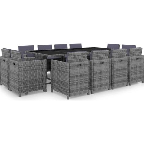 Salon de jardin 13 pcs Ensemble Table et Chaise de Jardin - avec coussins Résine tressée Anthracite BV796576 - BonneVie