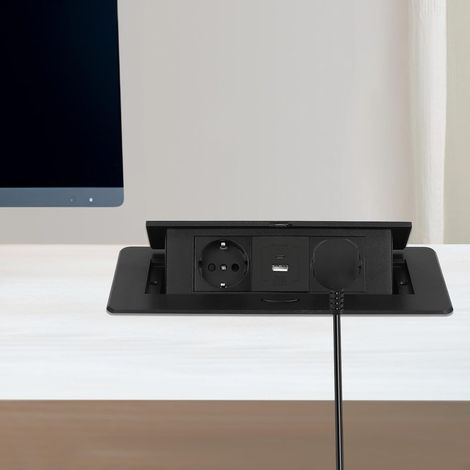Multiprise escamotable, prise encastrable avec USB + type C Pop Up - Prise de table avec 2 prises UE pour plan de travail et bureau (1/5)