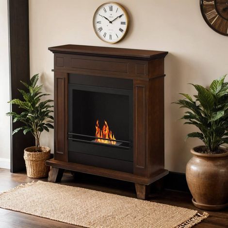 Dmora - Bioethanol-Kamin Ala, Ökologischer Kamin, Rauchfreies Feuer, Heizung mit Ethanol, Made in Italy, 91x90 h28 cm, Braun (1/3)