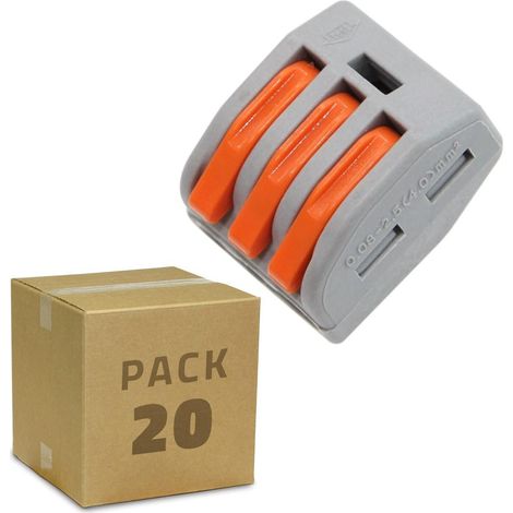 Pack 20 Conectores Rápidos 3 Entradas PCT-213 para Cable Eléctrico de 0.08-4mm² Gris