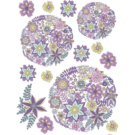 sticker mural fleurs violet, rose et jaune - Sanders & Sanders