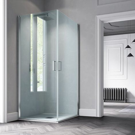 Samo - Paroi de douche d'angle ouverture pivotante 76-78 cm profilé chromé brillant transparent version droite - Polaris